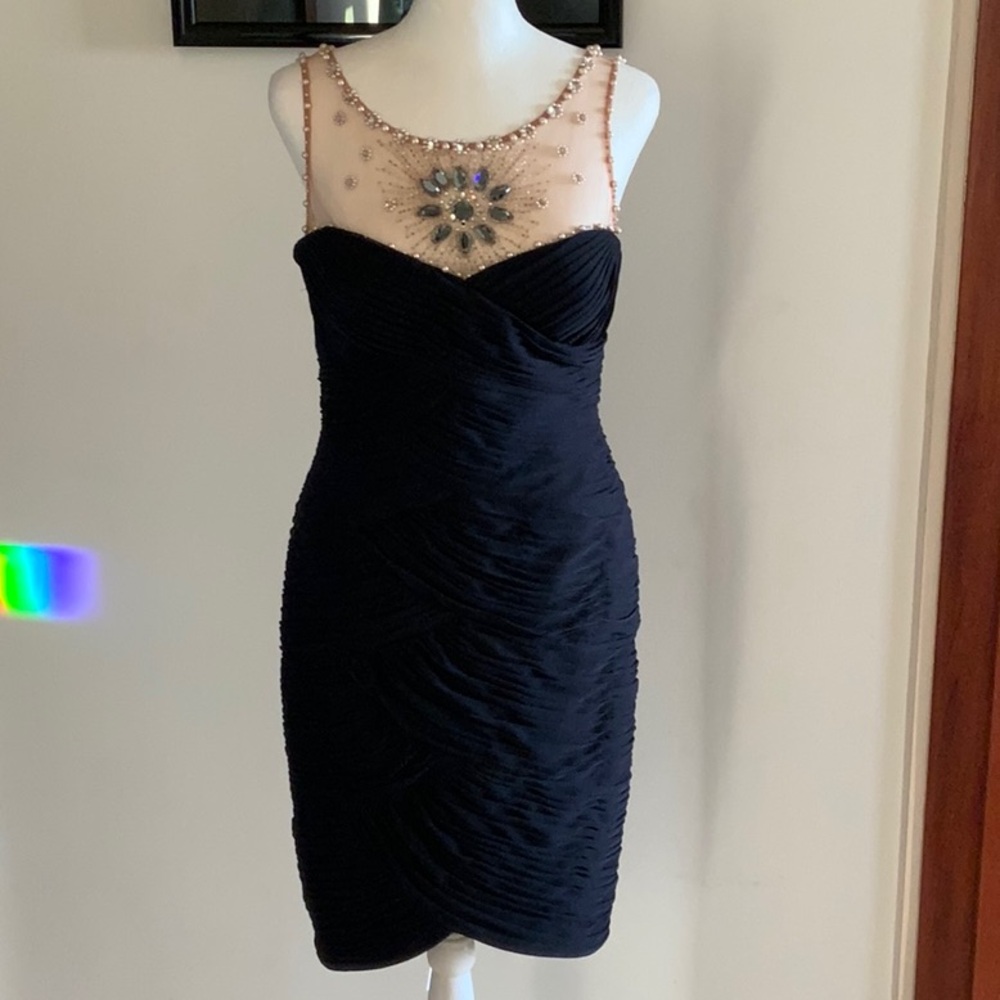 Cache Dark navy Ruched Sheath Mini Dress